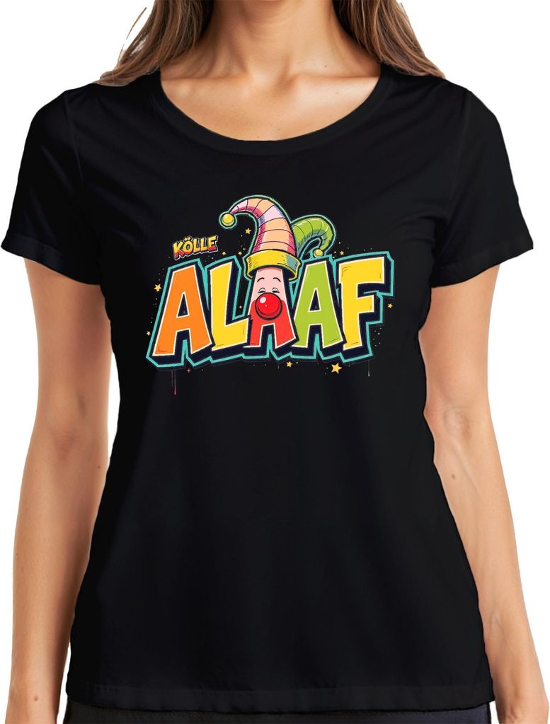 Kölle Alaaf Karneval Köln Jeck Clown bunt Fasching Fastnacht Narr Damen T-Shirt, Schwarz, XXL