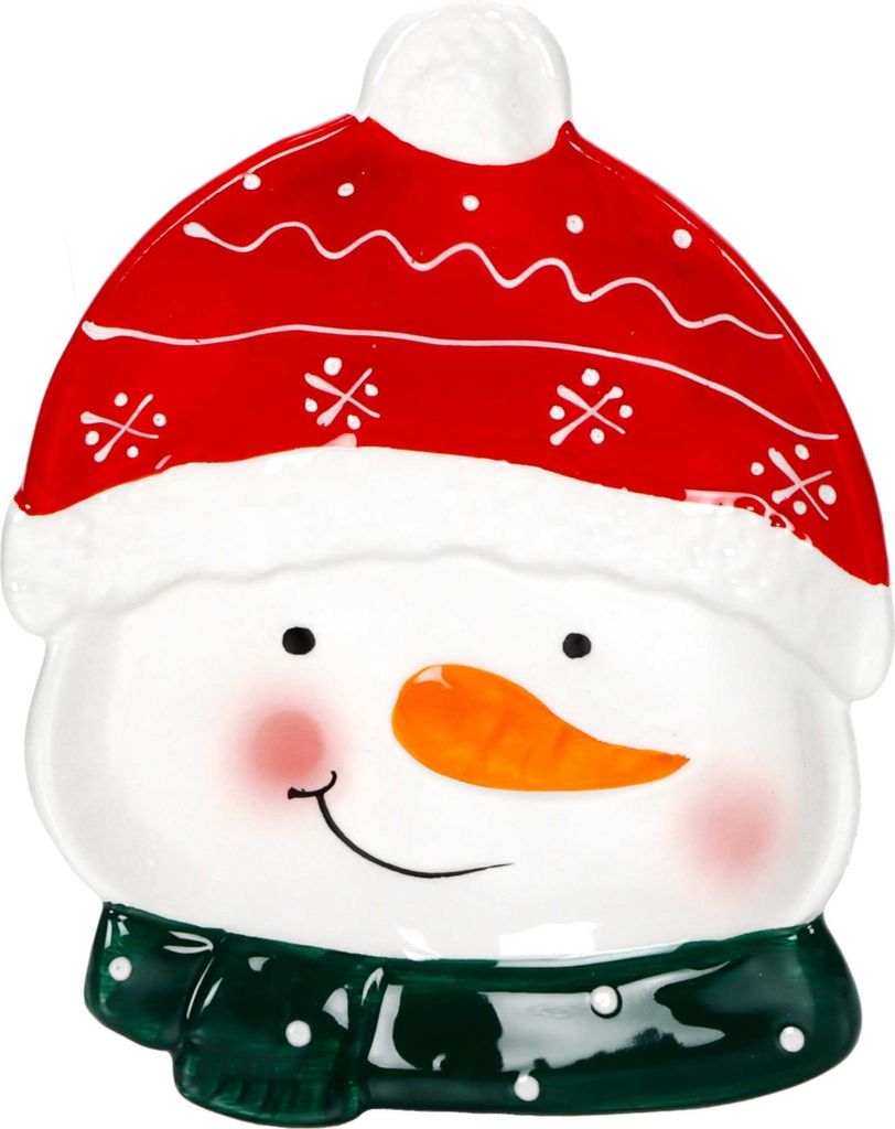 3D Weihnachtsteller aus Keramik, Schneemann mit Karottennase, Schal und Mütze