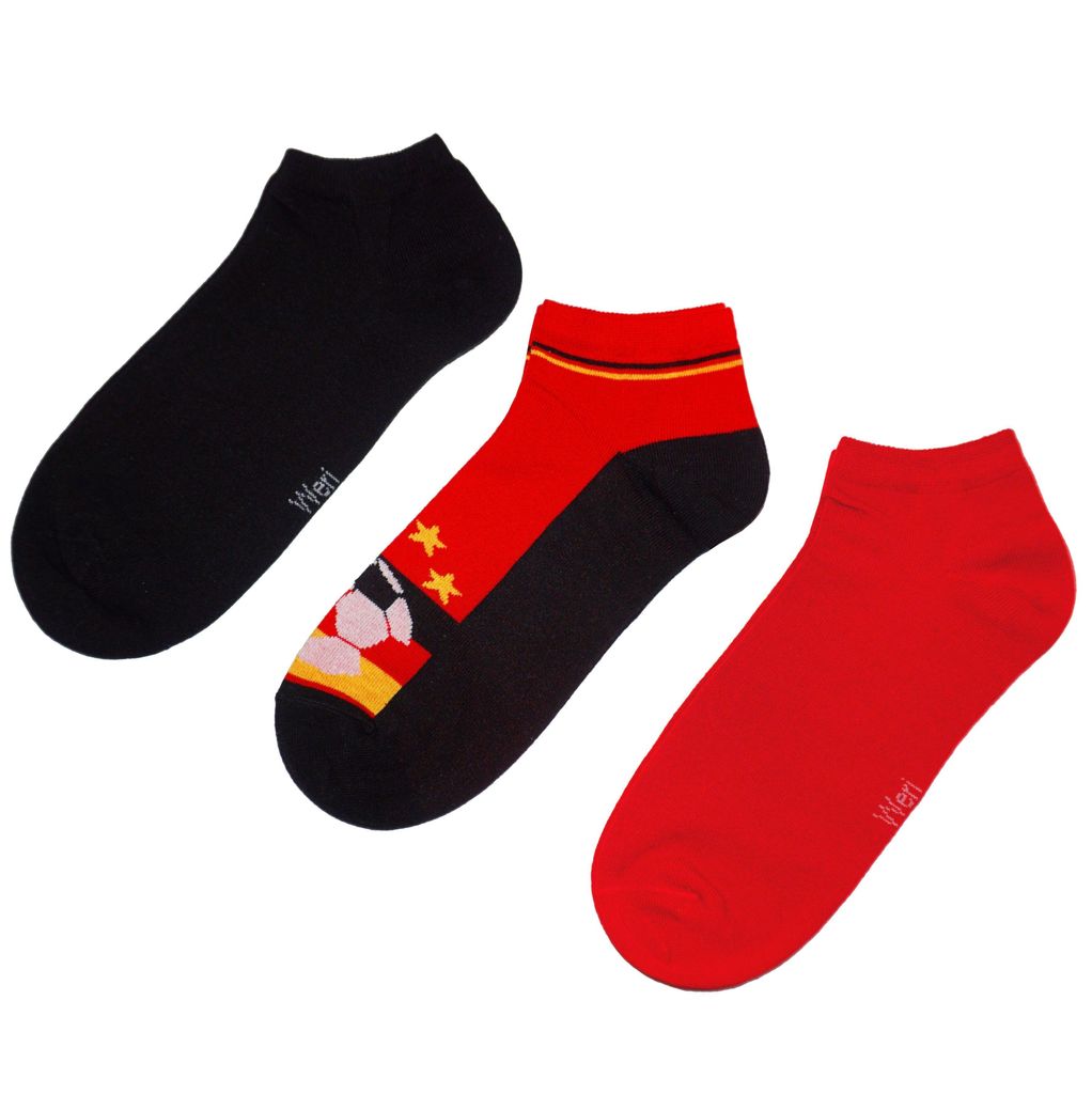 Herren Sneaker Socken 3-er Pack aus Baumwolle Bravo Schwarz-Rot Größe 39-42