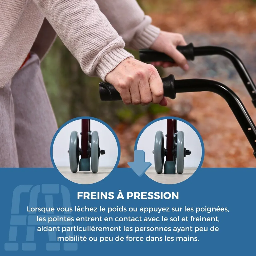 Rollator 4 Roues avec Siège Déambulateur Médical Pliable Bordeaux - 4
