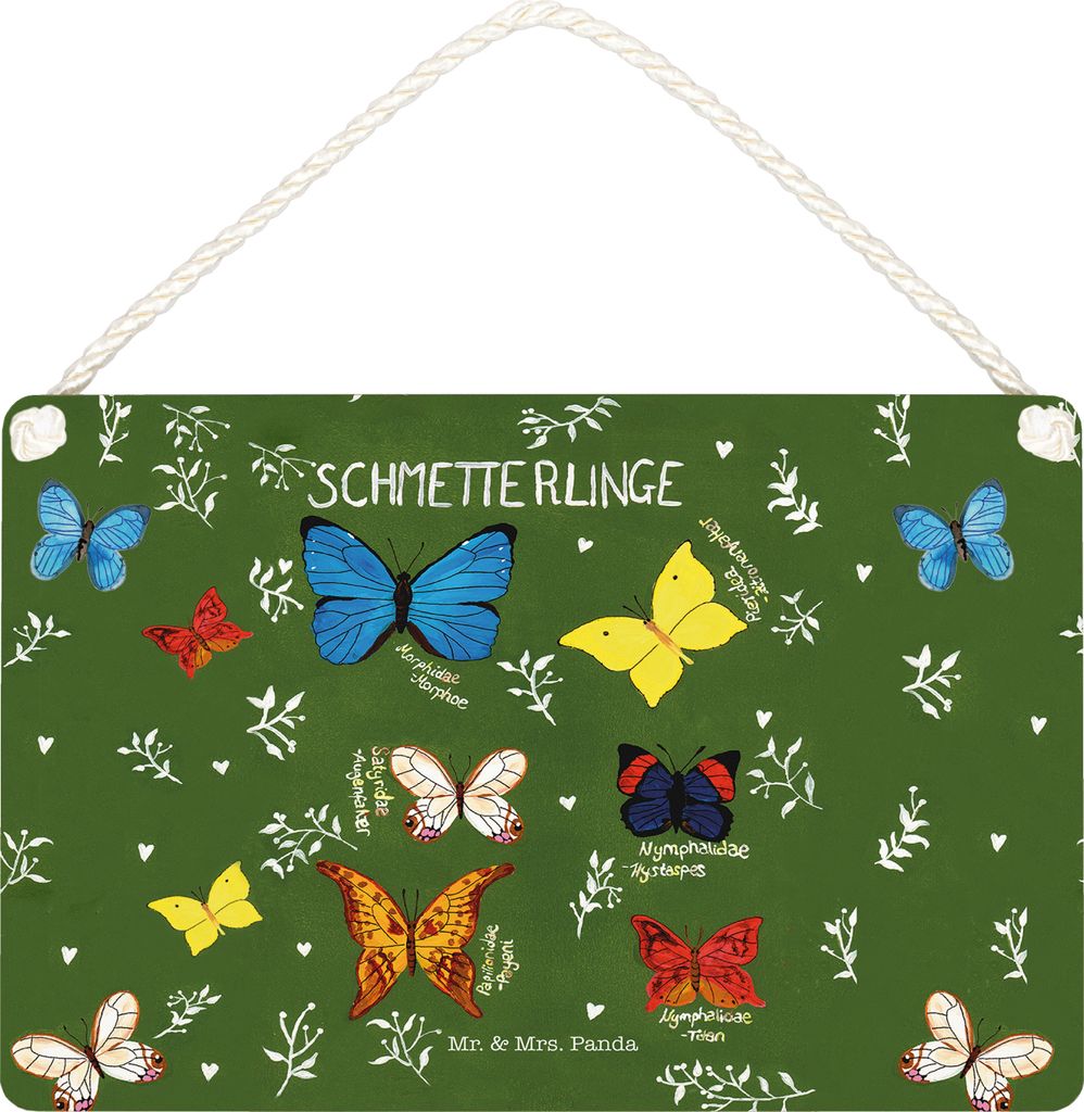Mr. & Mrs. Panda Schild Schmetterlinge DIN A5 - Geschenk, Schmetterling, Türschild, Deko Wohnung, Butterflies, Wandbild Holz, holzbild, Falter, De...