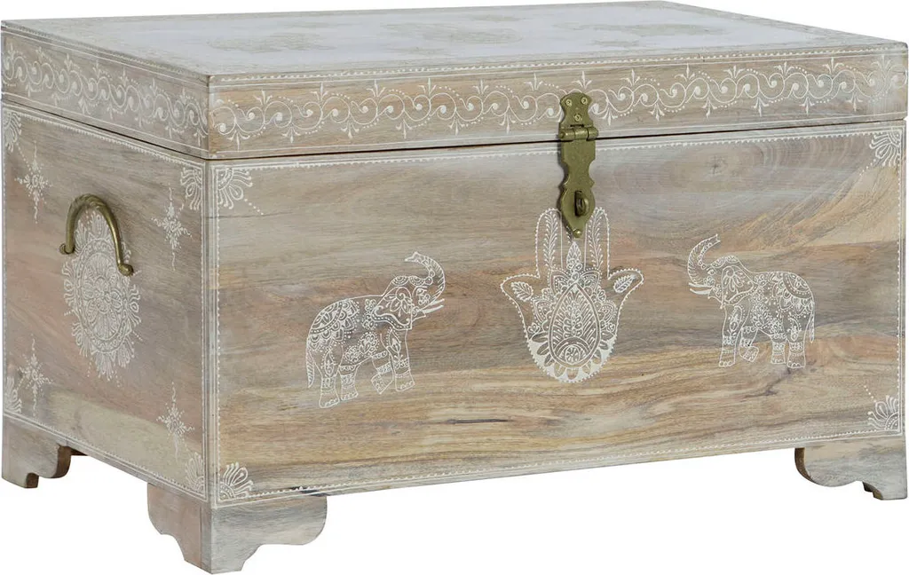Coffre de Rangement en Bois Multicolore Style Vintage avec Poignées 78cm