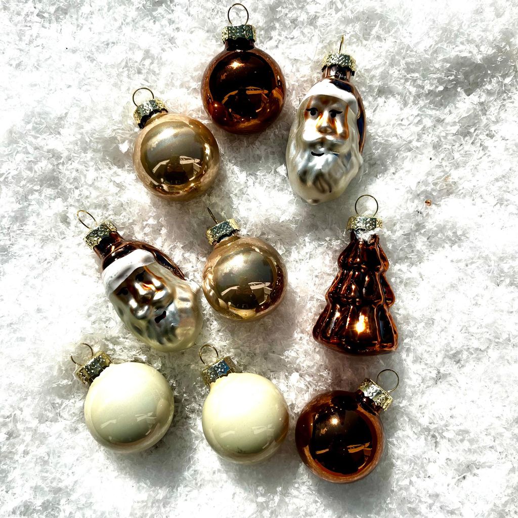 9er Set Baumschmuck aus Glas 2 x 3 cm . Christbaumschmuck – Baumhänger – Weihnachtsbaumschmuck aus Glas