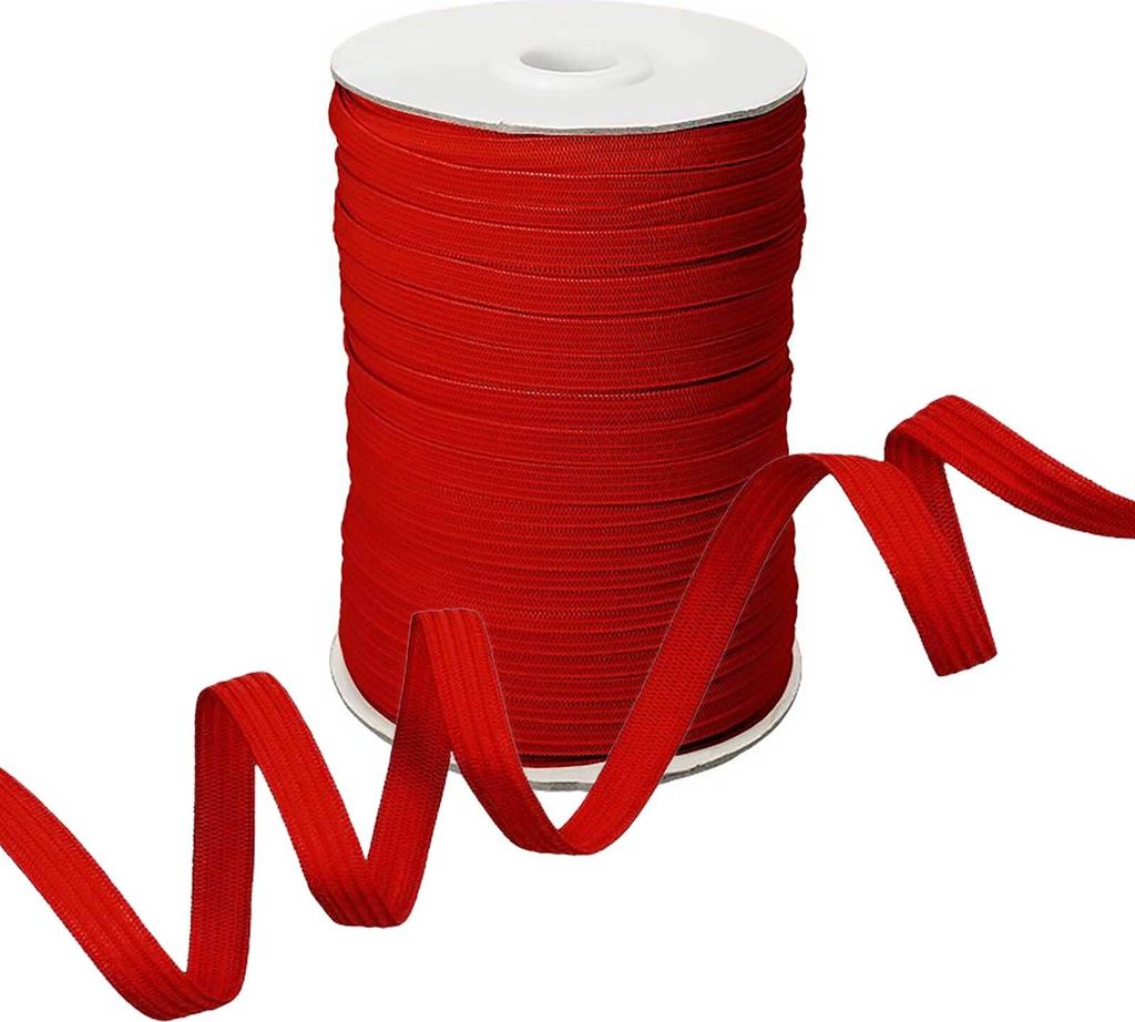 100m Gummiband Gummilitze 7mm flach gestrickt Stretch Elastisch in 19 Farben, Gurtband:171 rot