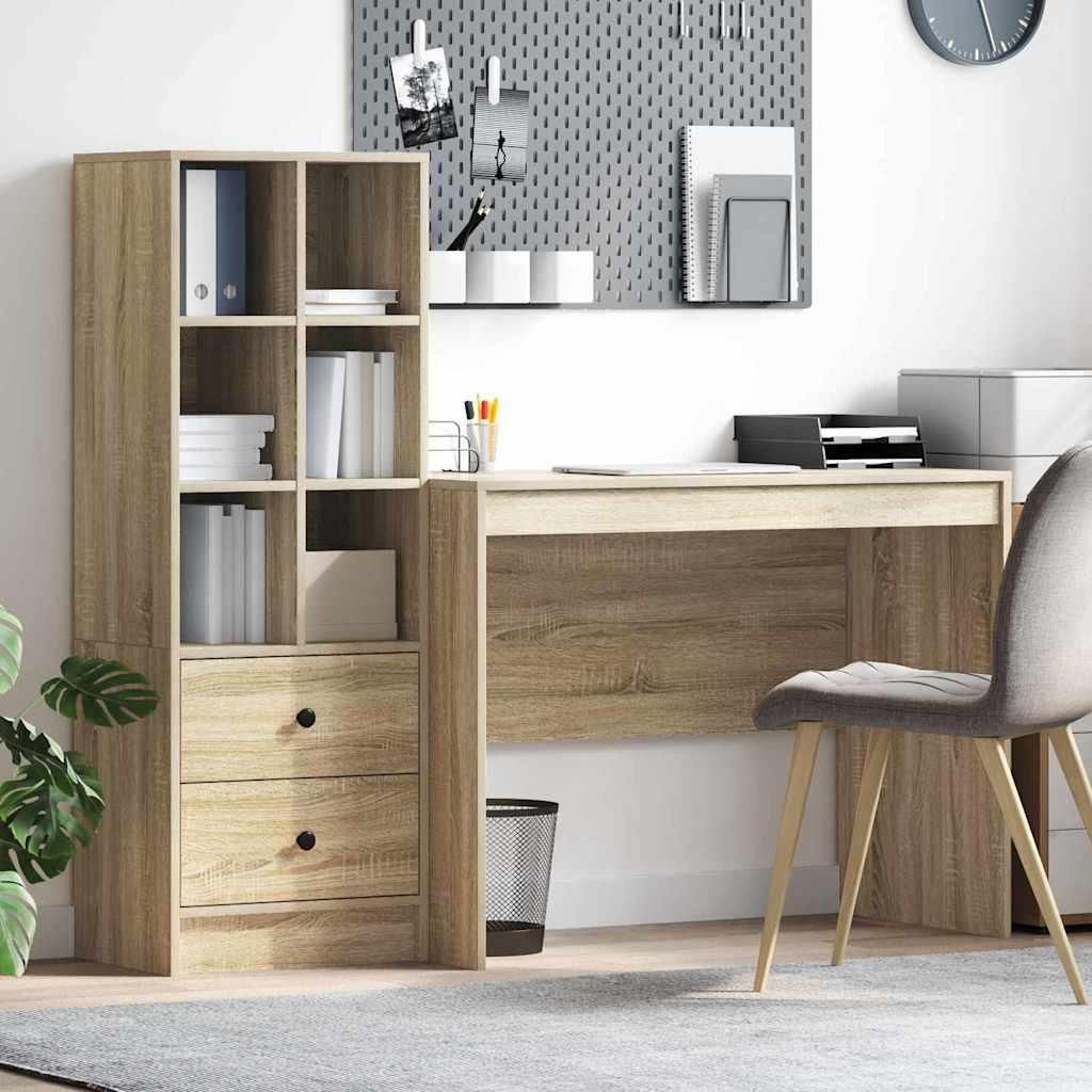 HOMMIE Schreibtisch - elegantes Design - Computertisch/Bürotisch - mit Schubladen 2 pcs Sonoma-Eiche DE116781 - Schreibtische