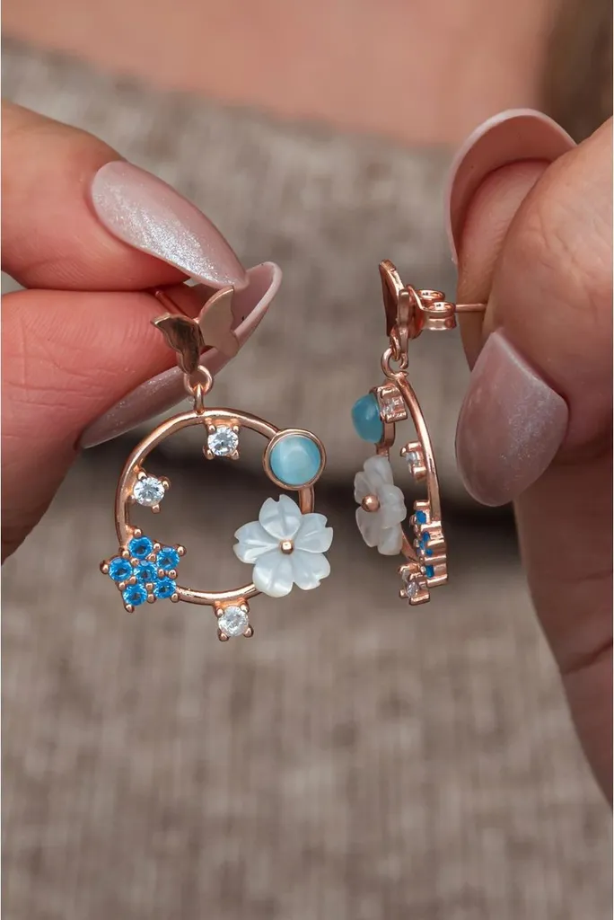 Puces d'oreilles papillon et fleur magnolia en argent et pierres CZ