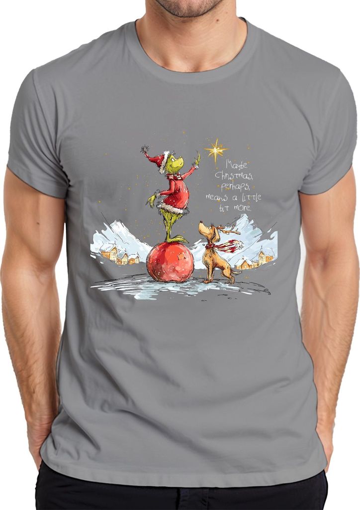 Maybe Christmas means a little more Grinch Weihnachten Ornament Herren T-Shirt, Grau, XL