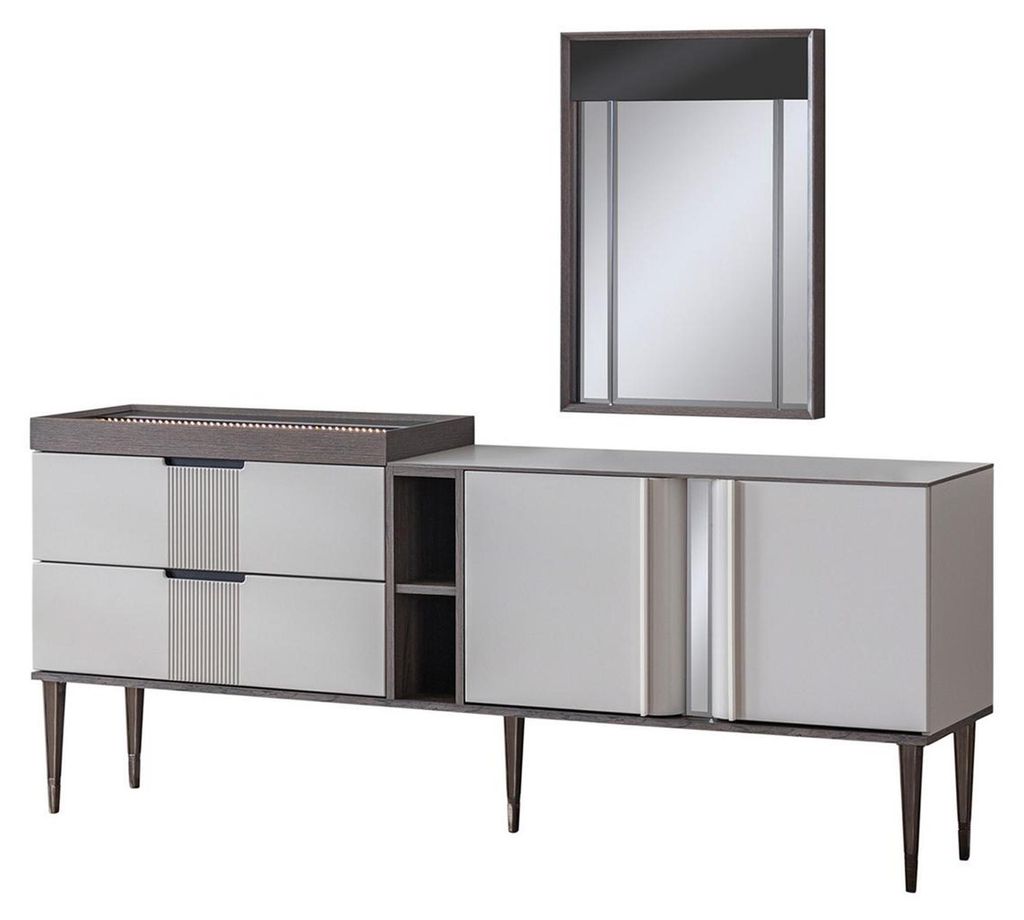 Luxus Esszimmer Set Esstisch 4x Stühle + Anrichte mit Spiegel Neu Set