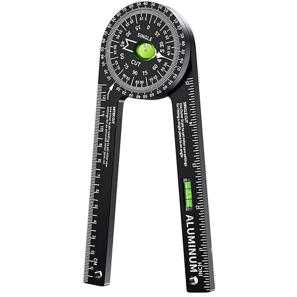 360° Winkelmesser, Holzarbeitswinkel und Anreißwinkel, Aluminium Schneide- und Positionierhilfe mit Libelle und drehbarem Gradmesser