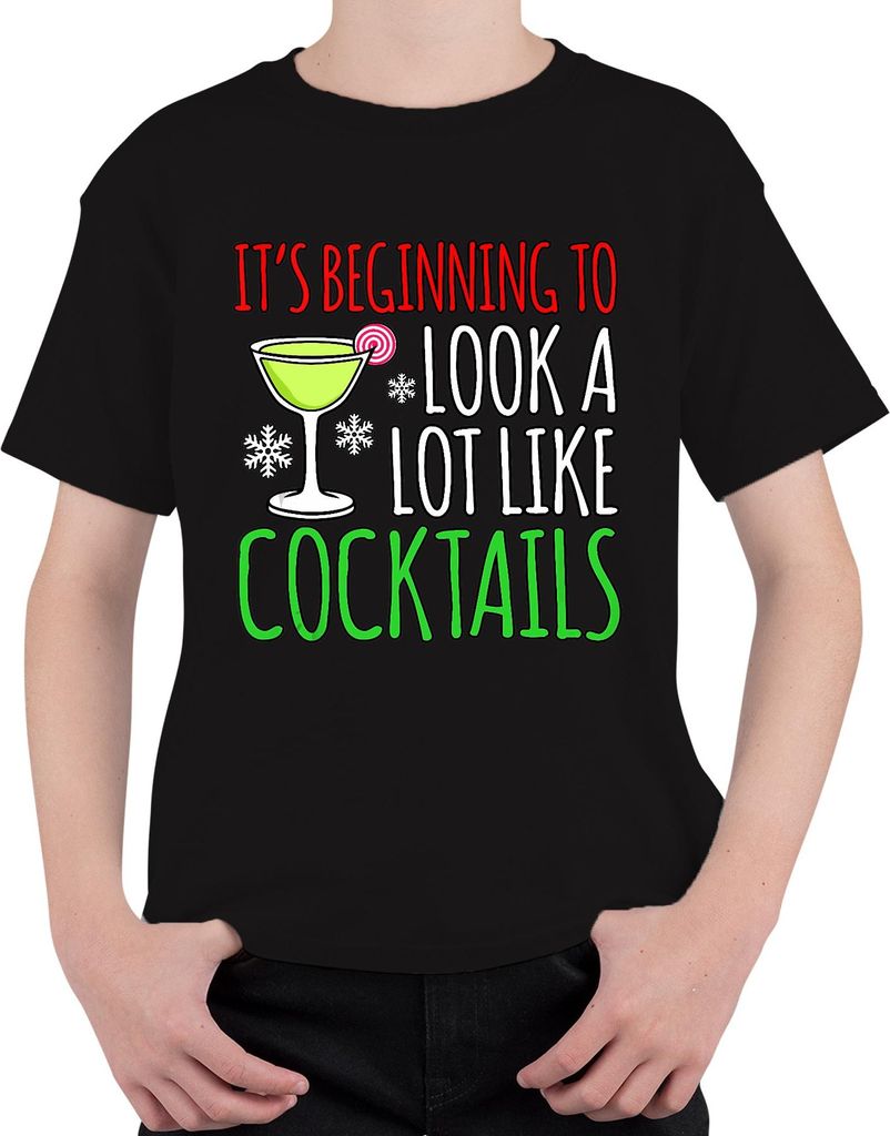 It's Beginning To Look Like Cocktails Weihnachten Party Geschenk Uni Kinder T-Shirt, Schwarz, 128