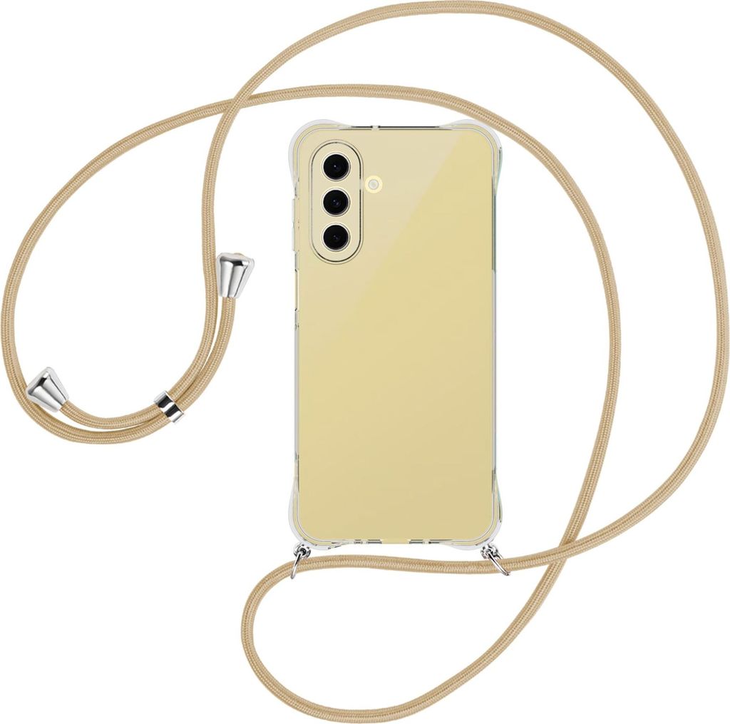 Handykette Backcover-Schutzhülle mit Band (Metall silberfarben) für Samsung Galaxy A26 5G - caramel