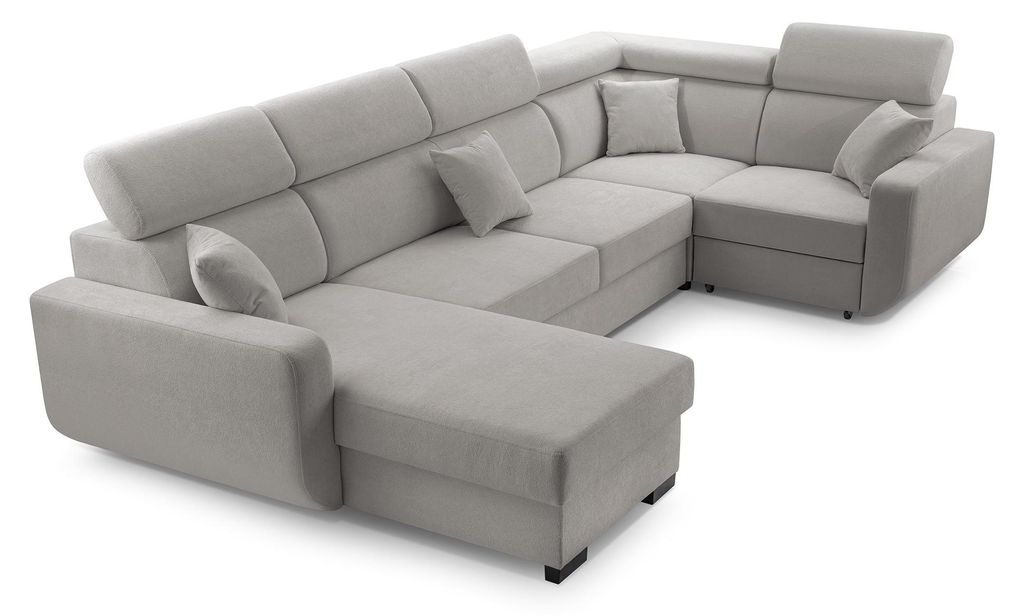 Masseno Ecksofa CASTELLO mit Schlaffunktion U-Form, Sofa mit Bettkasten, Wohnzimmersofa, Couch, Soffa, Bettsofa, Couchgarnitur- Grau, VELO 633