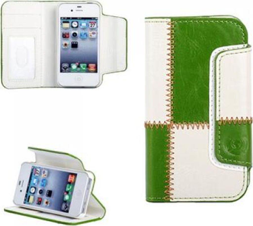 Apple iPhone 4 4G 4S numia Bookstyle Nahtmuster Grè1/4n-Weiss