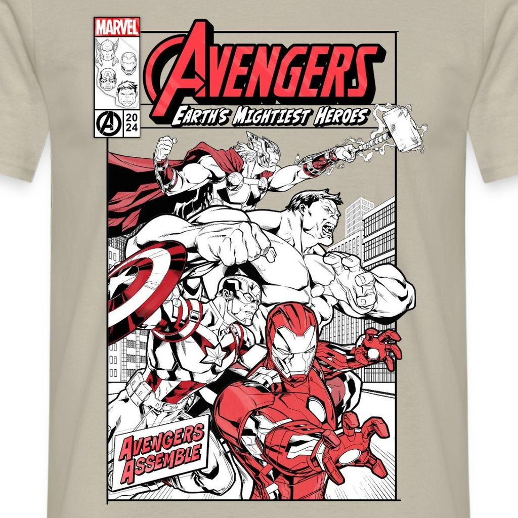Spreadshirt Avengers Assemble Helden Comic-Motiv Männer T-Shirt, 3XL, Sandbeige