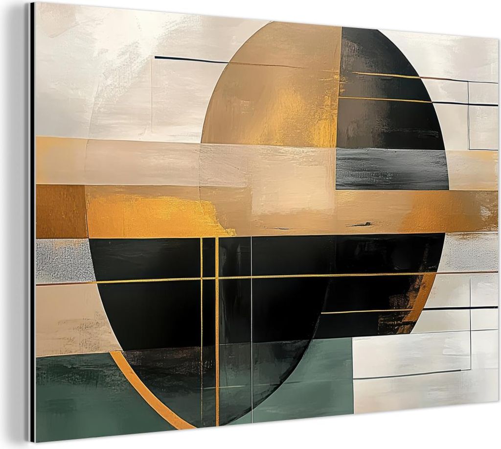 MuchoWow Wanddekoration Metall Metallbild Wandkunst 60x40 cm Abstrakt - Gold - Bronze - Grün - Formen - Modern MuchoWow Aluminium Gemälde - Gemä...