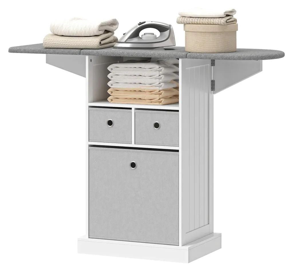 Table à repasser avec rangements - Station de repassage mobile blanche L