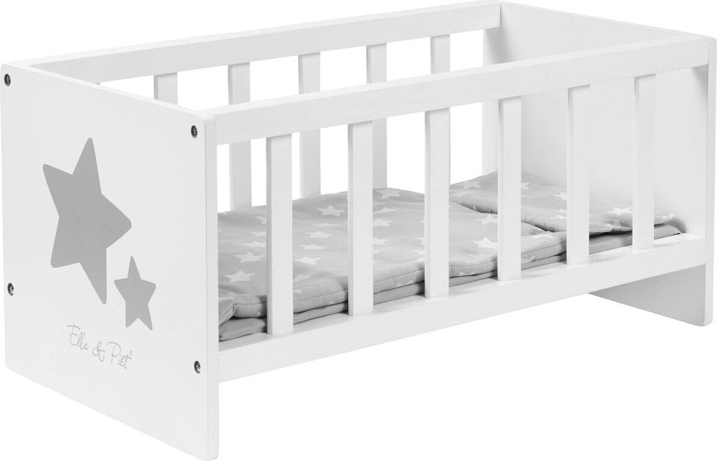ELLA & PIET Puppenbett SLEEPY mit Sternchen aus Holz (Weiß-Grau)