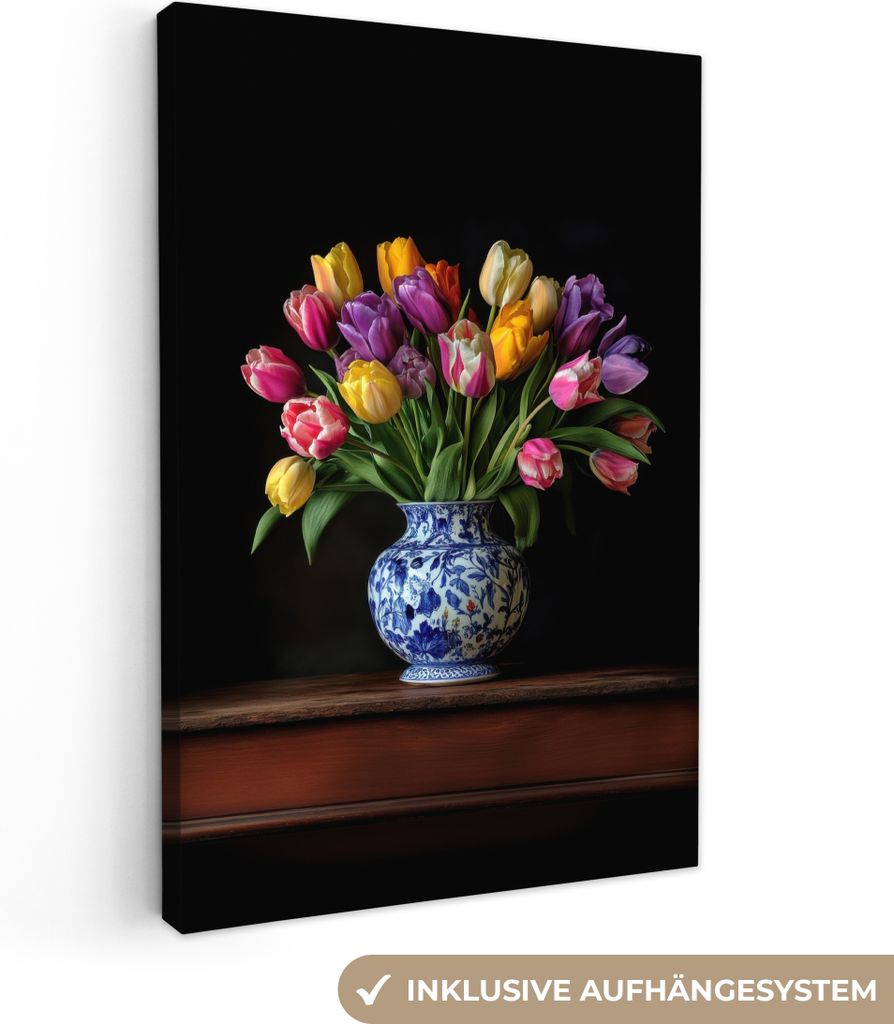Leinwand Bilder 20x30 cm - Blumen - Tulpen - Bunt, Wandbilder, Wanddeko Wohnzimmer, Bild