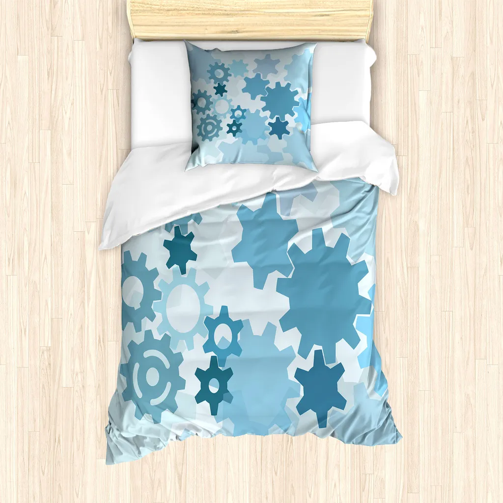 ABAKUHAUS Engineering Theme Set copripiumino per letti singoli, Abstrakt Gears, antiacaro, adatto a chi soffre di allergie, con federa, 135 cm x 200 cm - 80 x 80 cm, azzurro