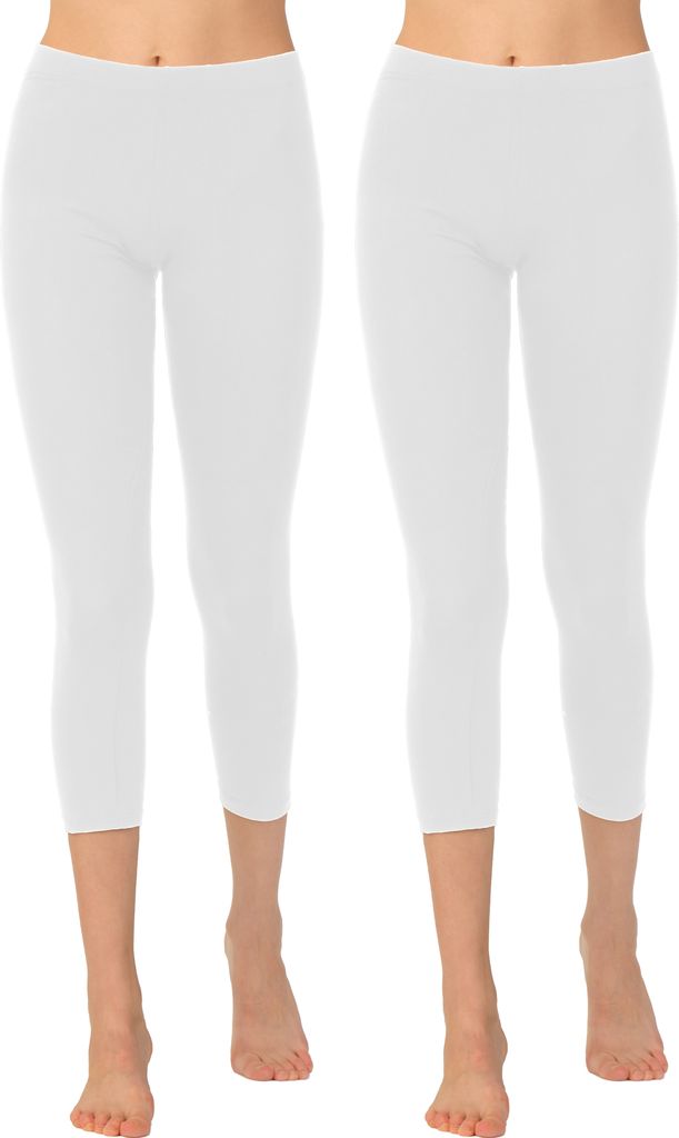OCERA Damen Leggings 3/4 Lang (Capri) aus atmungsaktiver Viskose Weiss Gr. S (36/38) 2er Pack