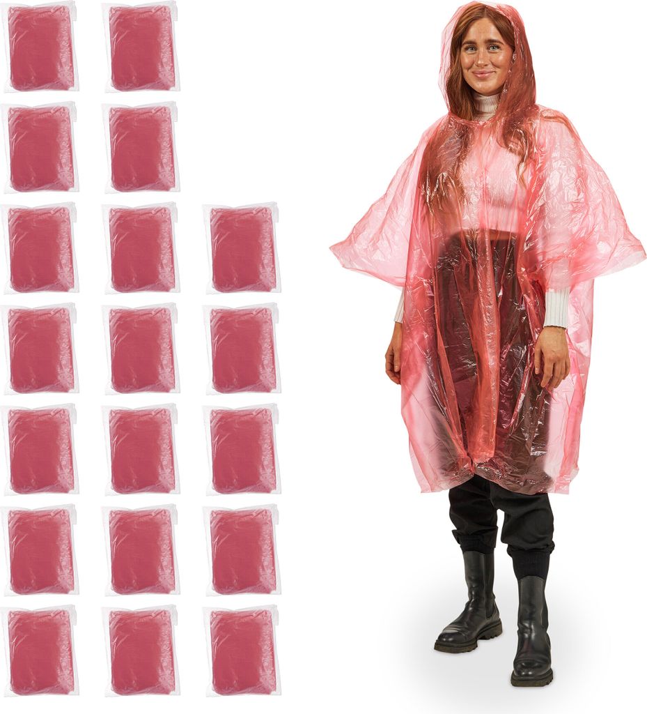 Relaxdays Regenponcho, 20er Set, Einweg Regencape mit Produktbild 