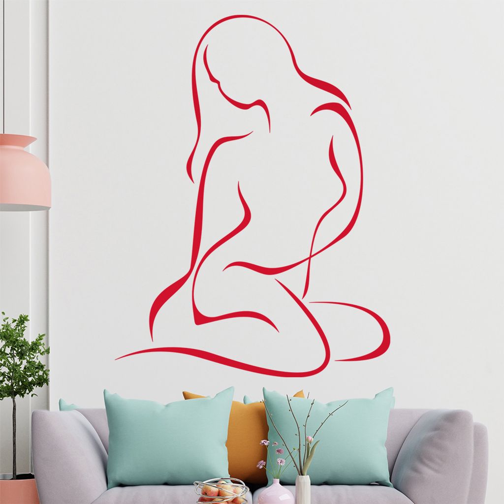 Frau sitzend, Linien Wandtattoo in 6 Größen - Wandaufkleber Wall Sticker - Dekoration, Küche, Wohnzimmer, Schlafzimmer, Badezimmer