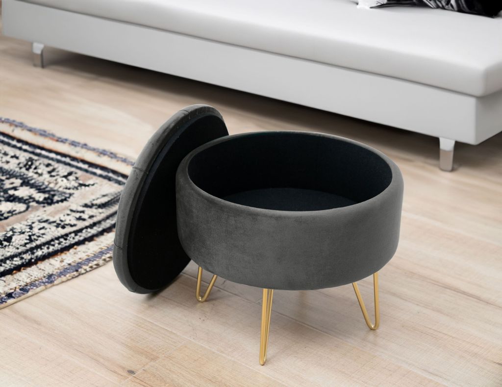 Pouf AKORD CARO aus Samtstoff mit Stauraum in Graphitgrau Produktbild 4