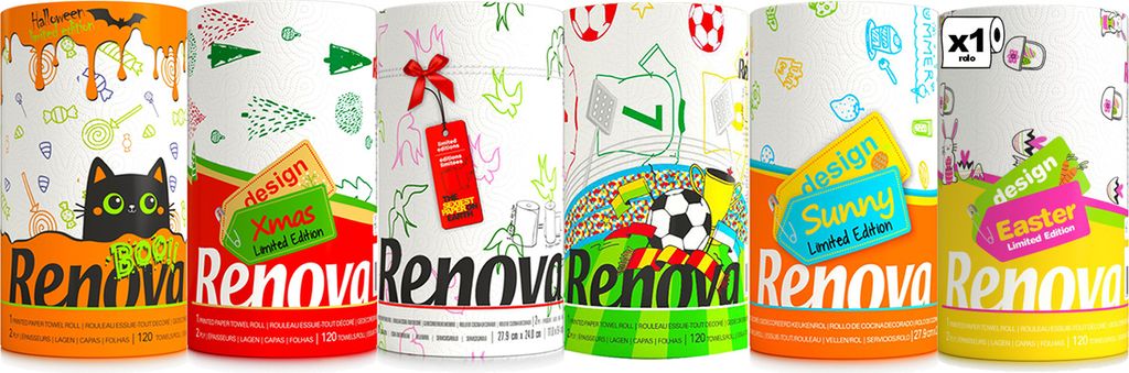 6er Pack Küchenpapier- Maxi Rolle gemischt bedruckt - Produktbild 