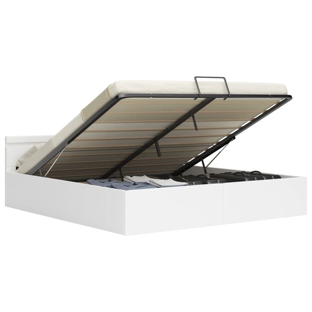 "2026 Aktion"Bett - CLORIS - Doppelbett - Robust und langlebig - mit Bettkasten Hydraulisch LED Weiß Kunstleder 160x200 cm - Einfache Montage - - ...