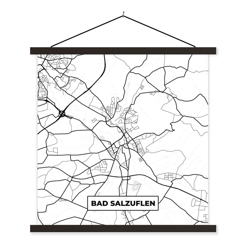 MuchoWow Textilposter Karte - Bad Salzuflen - Stadtplan - Wegbeschreibung 40x40 cm mit schwarzem Rahmen - Fotos