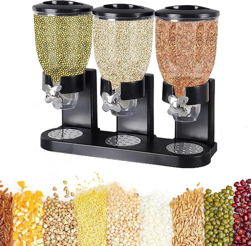 3-teiliges Set Müslispender,Cerealienspender, Doppelte Trockenfutter-Aufbewahrung für Küche, Getreide, Nüsse, Snacks, Haferflocken, 2L+2L+2L