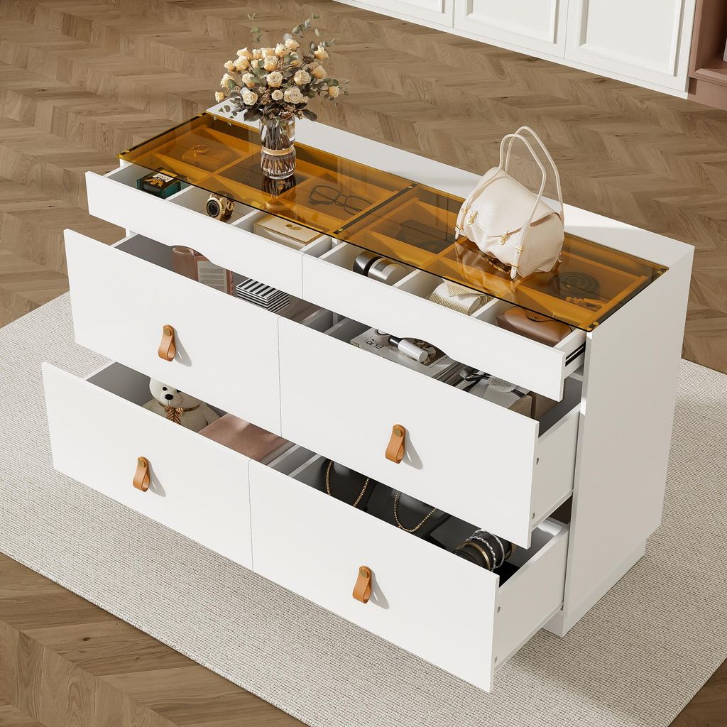 Buffet Merax en verre trempé, 6 tiroirs, coiffeuse, Image du produit 
