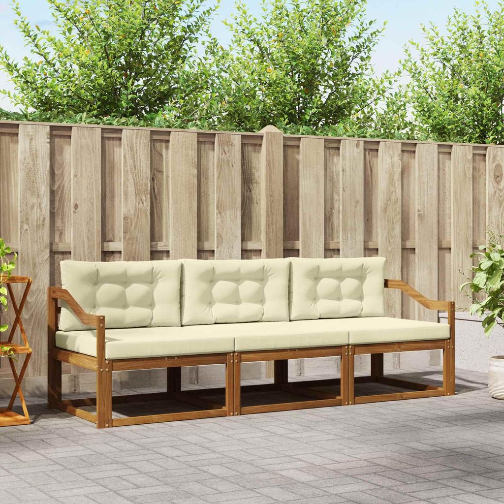Outdoor-Sofagarnitur - VIDAXL - Terrassen-Sofa - mit Kissen - 3 pcs - Natur und Creme
