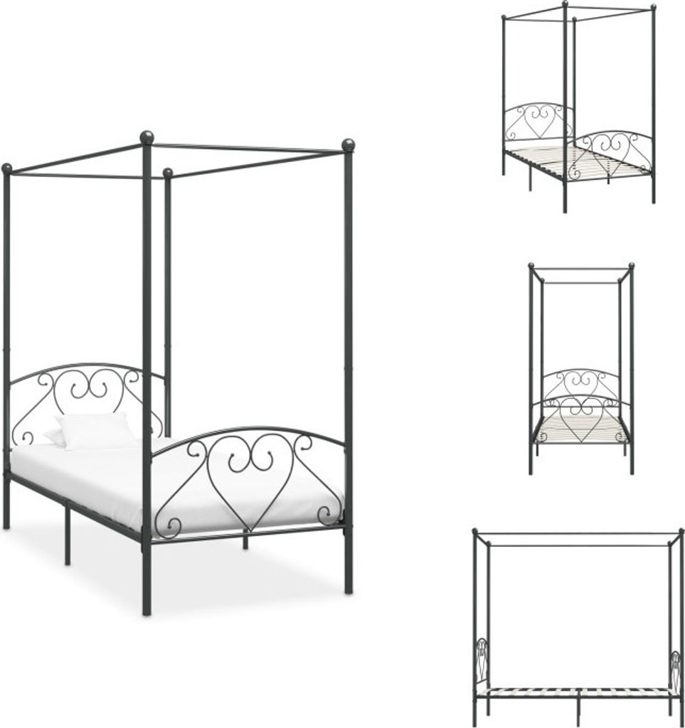 vidaXL Himmelbett-Gestell Grau Metall 90 x 200 cm - Betten & Bettgestelle
