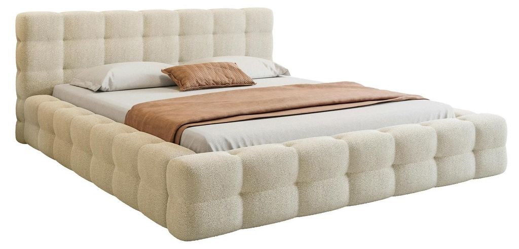 Polsterbett BIANCO 180x200 Beige Boucle Massiv mit Bettkasten & Lattenrost