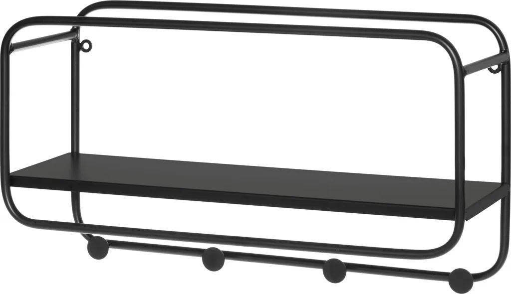 Portemanteau mural LABYRINT avec étagère bois et 4 patères noires