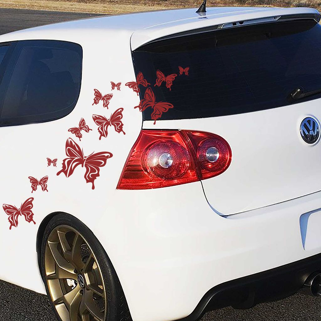 Aufkleber - 14-teiliger "Butterfly" Autoaufkleber-Bogen 60cm x 30cm dunkelrot - Tuning Carystyling Heckscheibe Auto