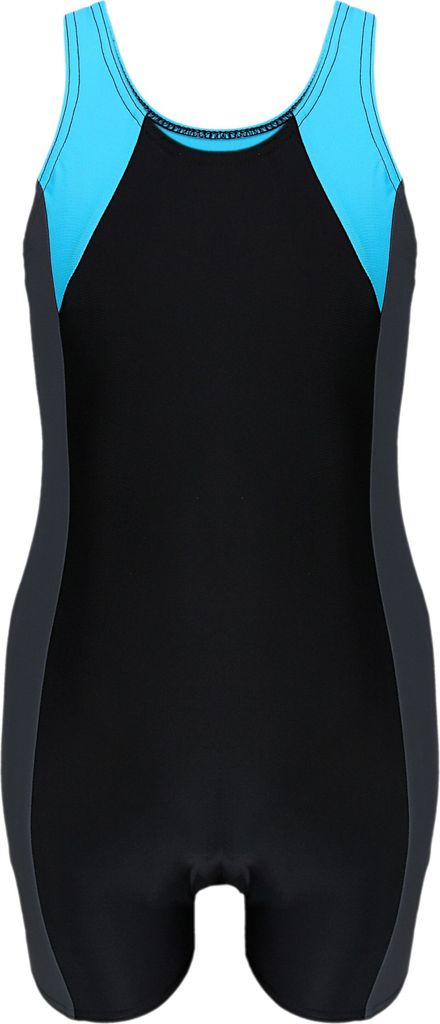 Aquarti Mädchen Badeanzug mit Bein Ringerrücken, Farbe: Schwarz / Graphit / Blau, Größe: 170