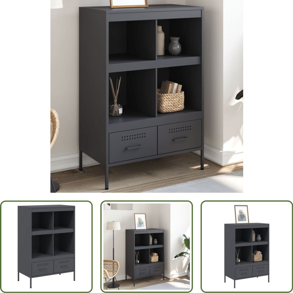 The Living Store Highboard Anthrazit 68x39x101,5 cm Kaltgewalzter Stahl