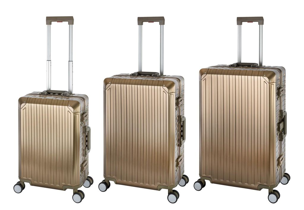 Aluminium Reisekoffer Gepäck-Set, Travelhouse Tokyo, Trolley mit 4 Rollen, Aluminium Hartschale - Reisekoffer S+M+L - Champagner