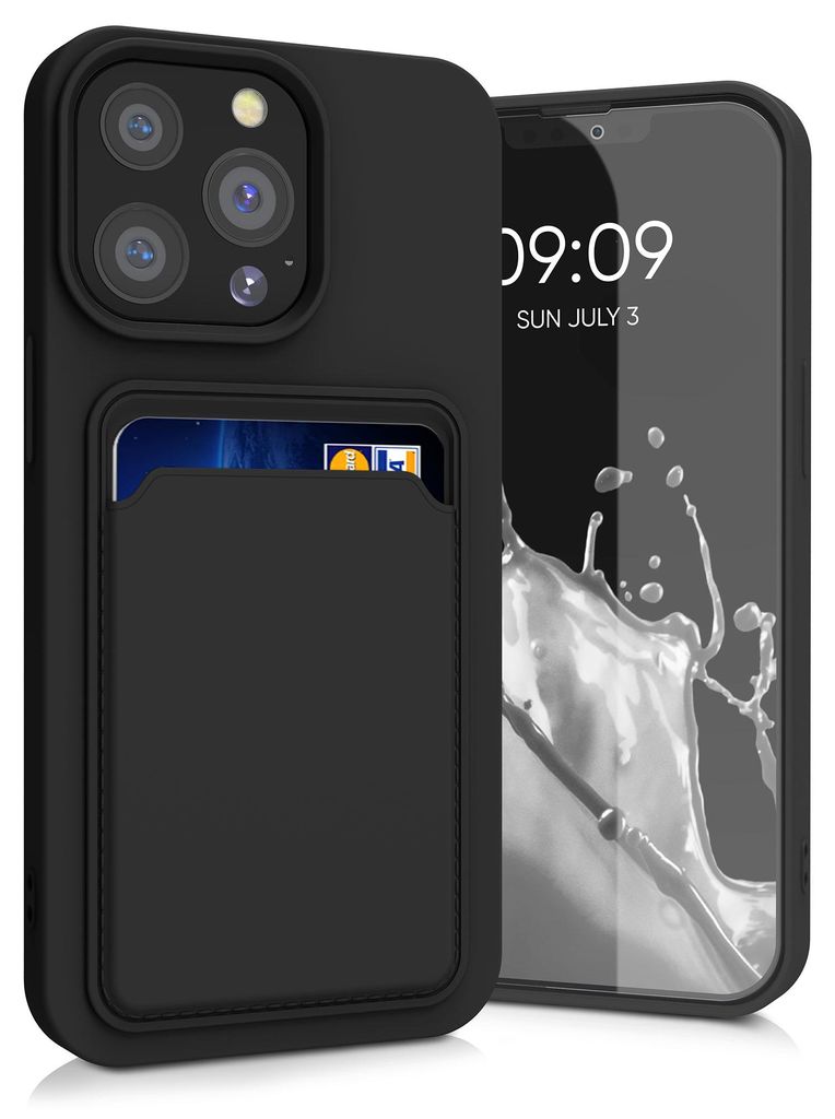 kwmobile Handyhülle für Apple iPhone 13 Pro Hülle mit Kartenfach - TPU Case - Kabelloses Laden - Schutzhülle Cover in Schwarz