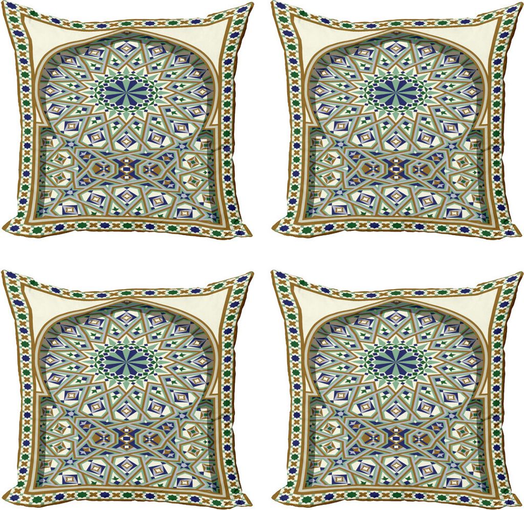 ABAKUHAUS Türkisch-Muster Kissenbezug Set (4 Stück), Bogen, Moderner Doppelseitiger Digitaldruck, 60 cm x 60 cm, Caramel Grün Indigo