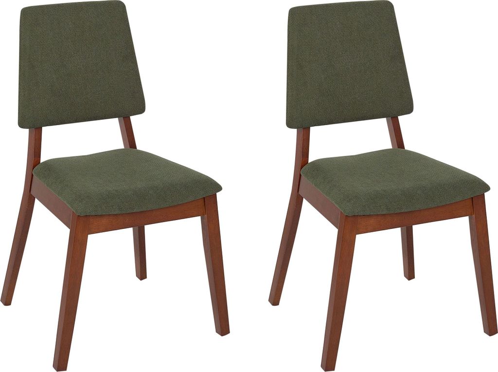 BELIANI Esszimmerstuhl 2er Set Dunkelbraun u. Dunkelgrün Gummibaumholz mit Sitzpolster Hohe Rückenlehne ohne Armlehnen Klassisch Holzstuhl Küche...