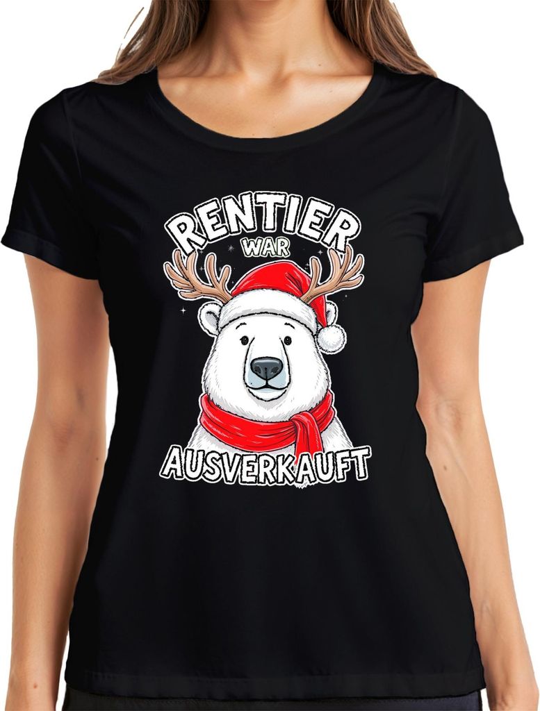 Rentier war t Weihnachten Geschenk Eisbär lustig Retro Damen T-Shirt, Schwarz, XL
