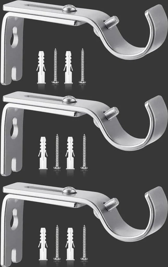 Supports de rideaux réglables en métal argenté avec kit de perçage