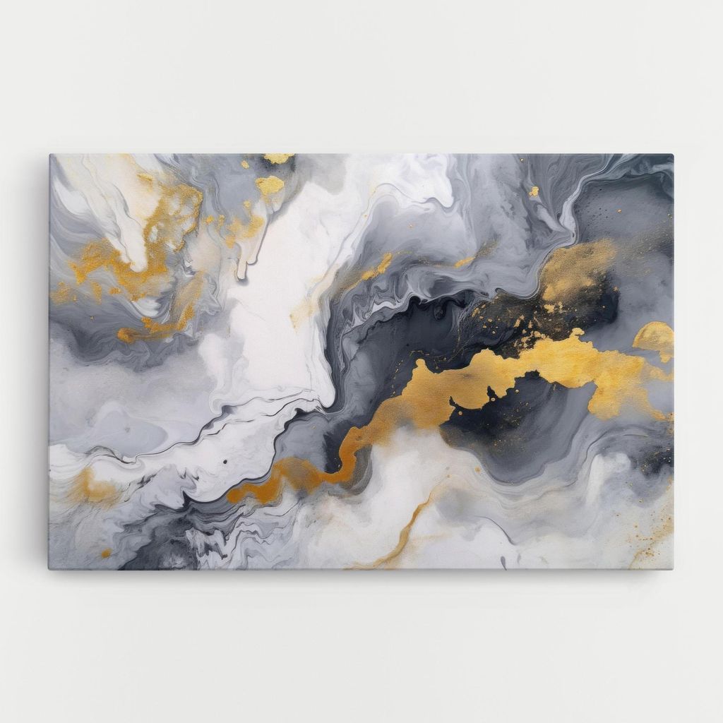 ARTHUB Leinwandbild 70x100 cm, Gold Grey Liquid Marble | Wohnzimmerdekoration, Hängende Bilder, Wanddekoration, Heimdekoration, Abstrakte, Marmor