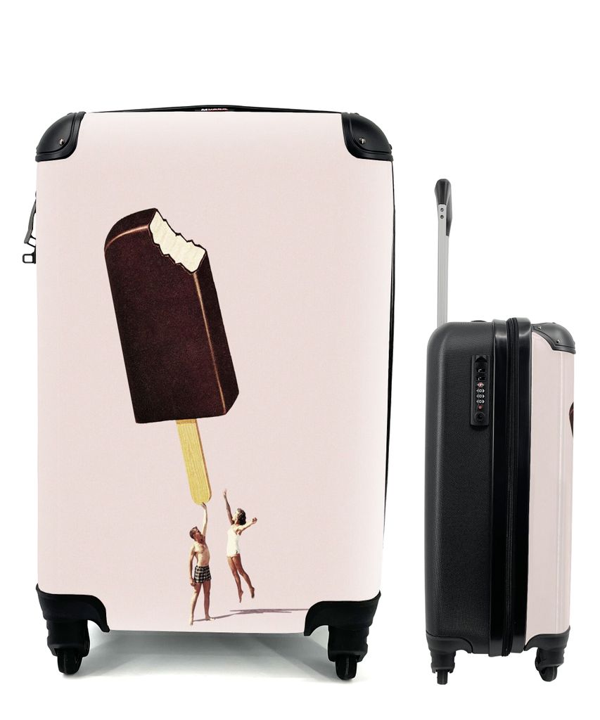MuchoWow Koffer Handgepäck Trolley Rollkoffer Kleine Reisekoffer mit 4 Rollen - Eiscreme - Schokolade - Pastell - Vintage - Cabin Size < 55x40x2...