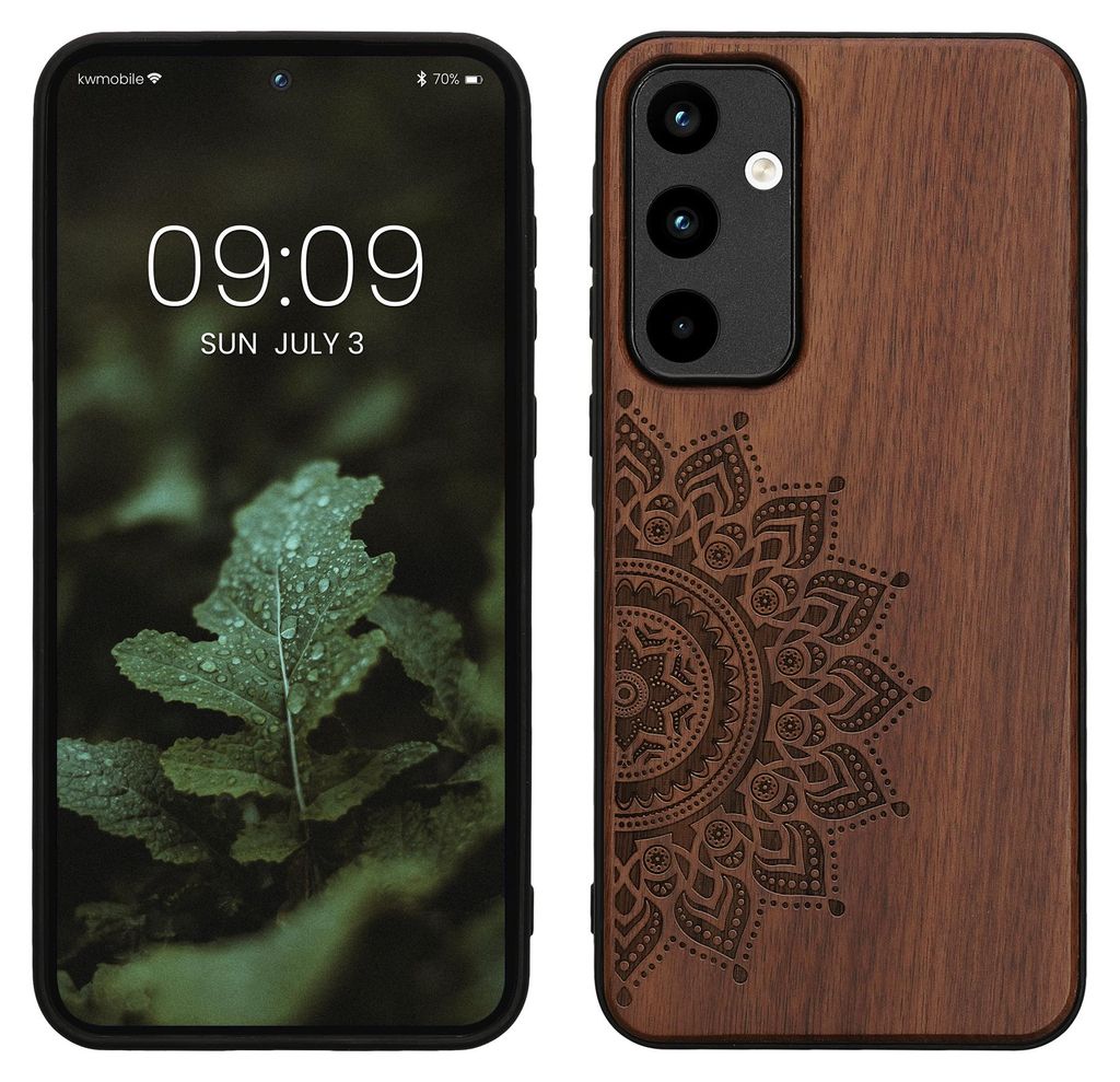kwmobile Hülle kompatibel mit Samsung Galaxy A55 5G Hülle - Holz Case - Handy Cover - TPU Handyhülle in Dunkelbraun Aufgehende Sonne