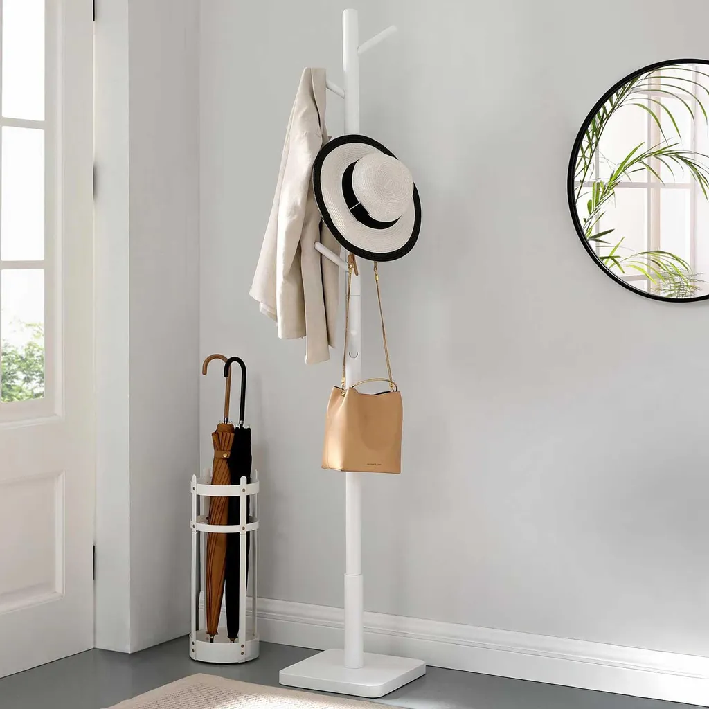 Portemanteau bois blanc 8 crochets pour ranger manteaux et sacs d'entrée
