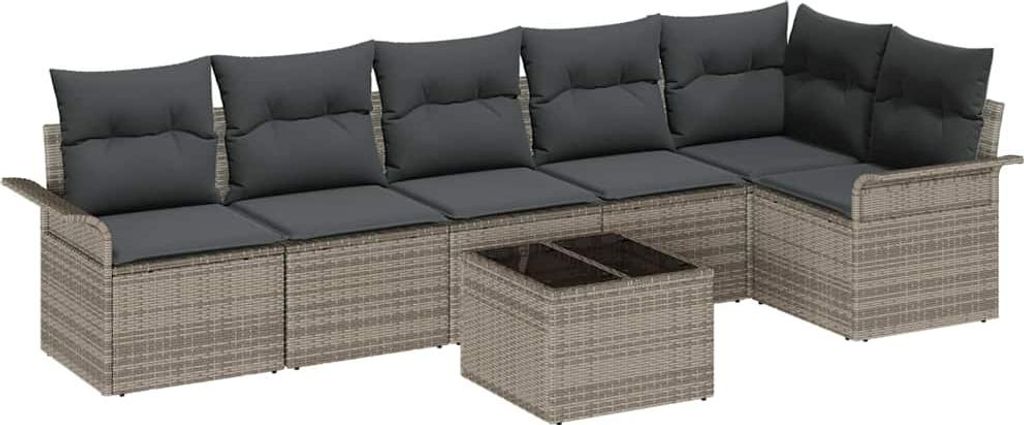 vidaXL Gartensofa-set mit Kissen 7 pcs Grau Poly-Rattan